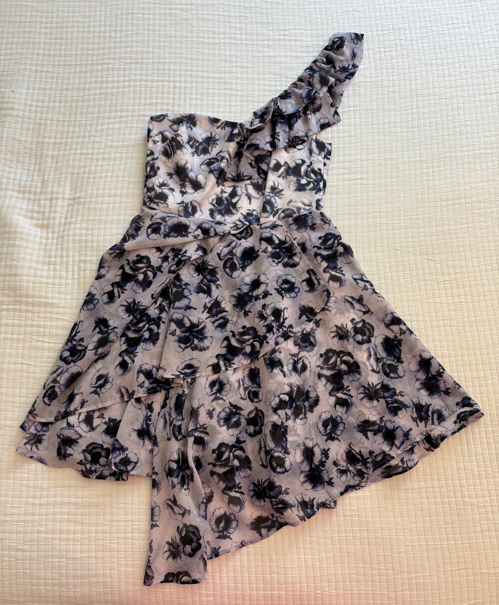 TopShop Women's One Shoulder Purple Floral Cocktail Dress Size 4